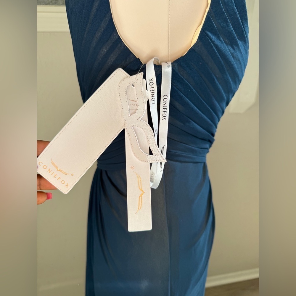 One Shoulder Navy Blue Dress - Picture 4 of 13
